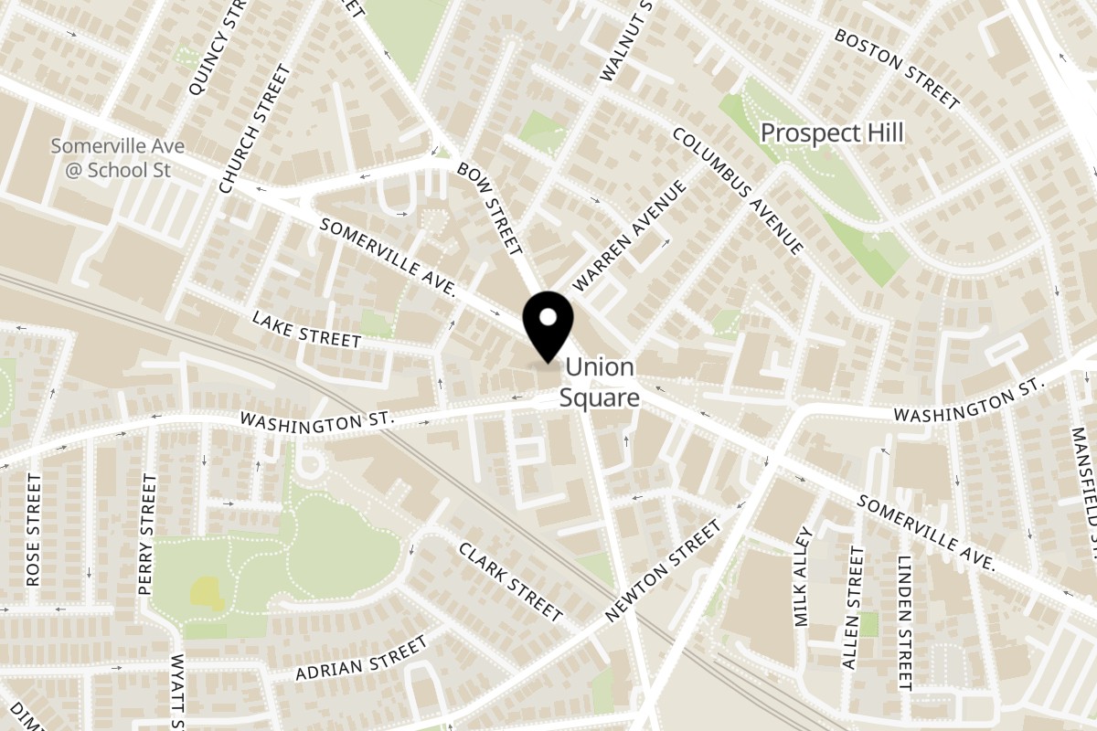 Map showing the location of Hen Hen Chicken Rice on 24 Union Square in Somerville